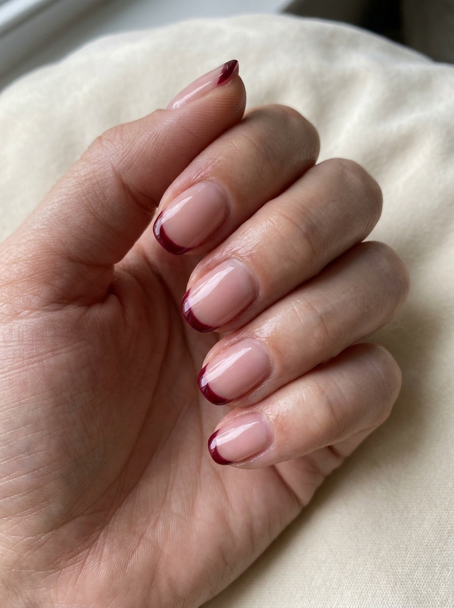 Burgundy Micro French als Nailart Herbst Ideen Inspiration 2026